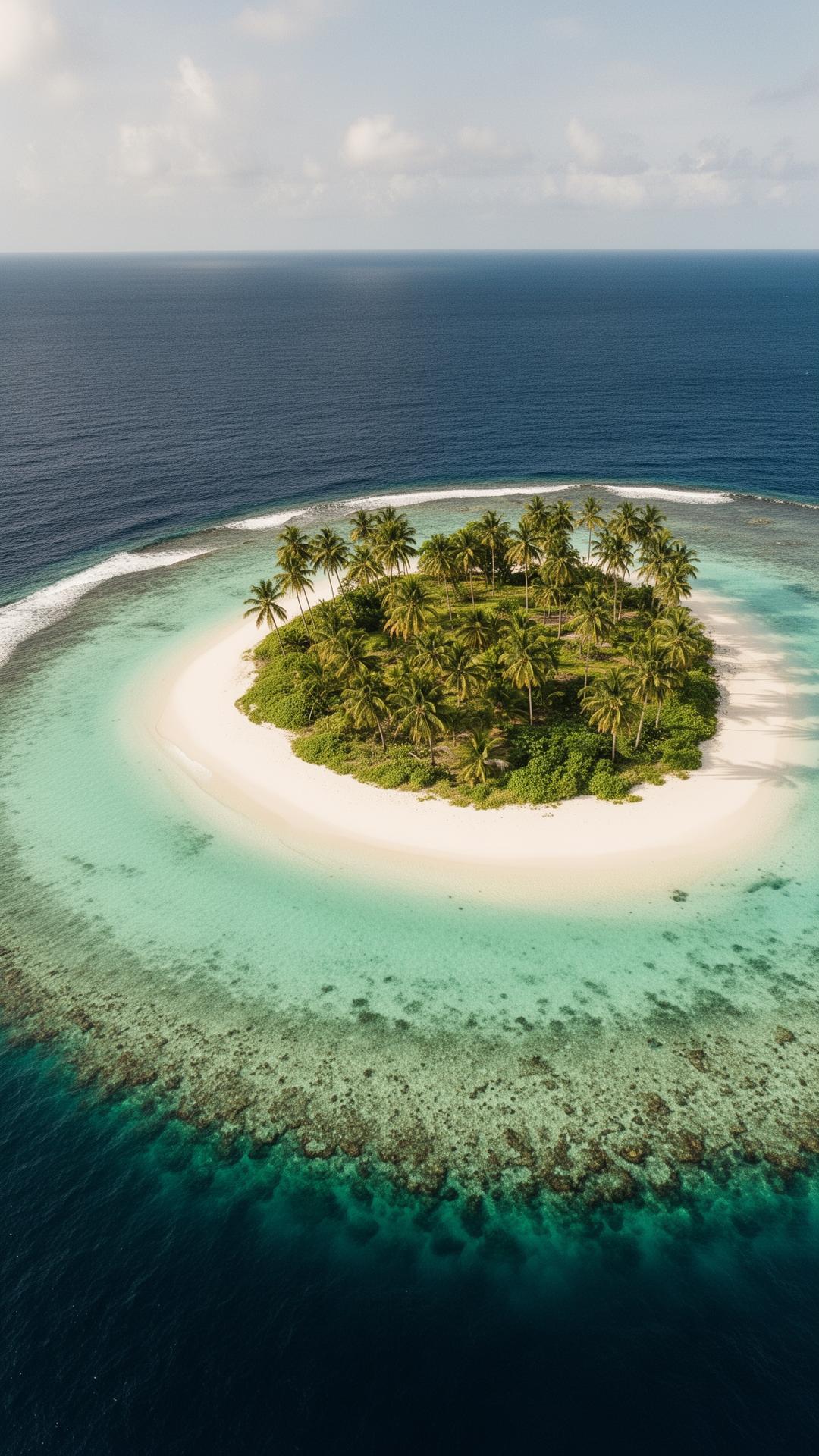 Aerial view of a Vanuatu tropical island with turquoise lagoon